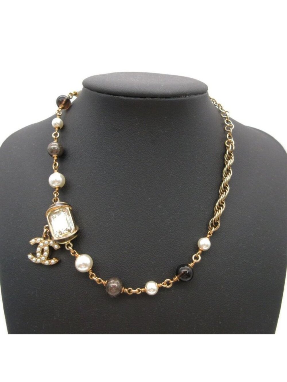 Chanel Necklace Pearl Bijou Stone CC Logo Gold